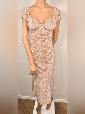 Princess Polly Floral Puff Sleeve Sweetheart Midi Dress US 10 AU 14